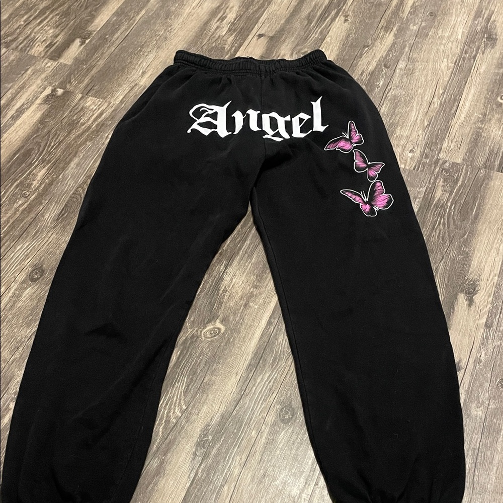 Boohoo Black Joggers with Pink Butterfly Design